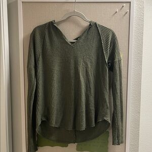 Target Olive Long Sleeve Waffle Knit Top